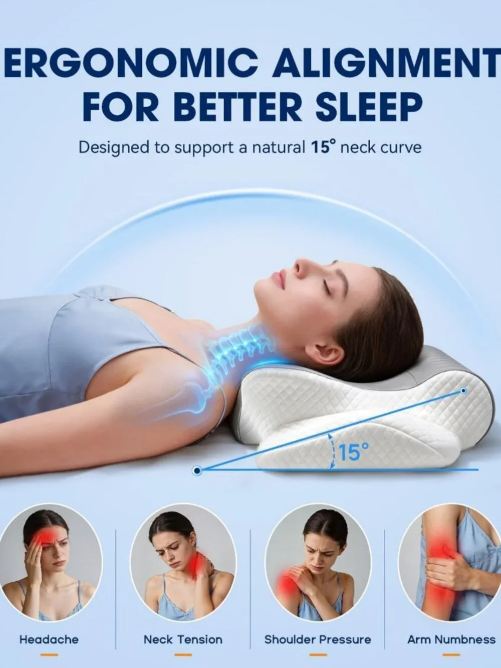 Ergonomic Memory Foam Neck Pillow for Pain Relief - Contour Support for All